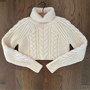 Cecilie Bahnsen Giselle Wool Alpaca Cableknit Turtleneck Crop Sweater Ivory XS/S